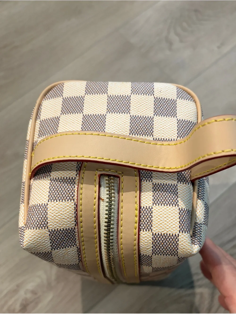 Cream Gray Checkerboard  Cosmetic Case Bag - Picture 6 of 8